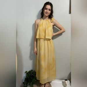 Even Vintage Yellow Tie-Dye Maxi Dress - Size XS - Boho Halter.